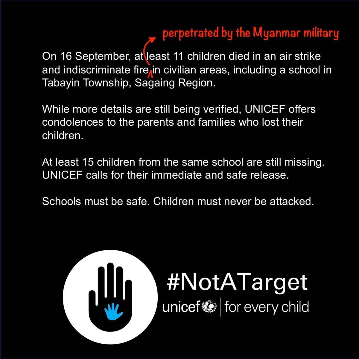 NantHmwe's tweet photo. @UNICEFMyanmar It is shamful that #unicef and #SaveTheChildren couldn't name the Perpetrator as Military coup. https://t.co/f4Wk7eBN4M