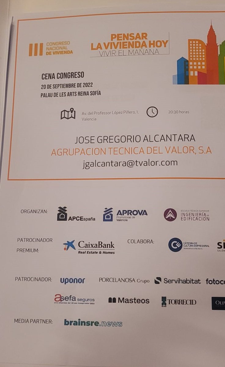 GrupoATValor's tweet photo. @at_grupo asiste el 20/9 y 21/9 en Valencia al #IIICongresoNacionaldeVivienda organizado por @APCEprensa, @APROVA_ y por https://t.co/7F0Xj1UZXx
https://t.co/zcy6FVZIfT
#grupoatvalor #atvalor #tasacioneshipotecarias #atgestión #atconsultoría
https://t.co/P7IdMpaasd https://t.co/nCV5AN5f4M