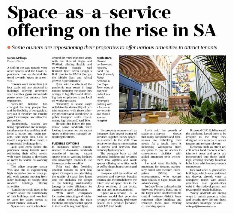 Inospace2's tweet photo. "Space-as-a-service is a business model that generates revenue by providing real estate [space] as a product [service]," said CEO Rael Levitt.

Read more about how space-as-a-service offering is on the rise in SA, below:

https://t.co/PrmrbGNzvU

#inospace #spacethatworks https://t.co/iaUjDqY5Kf