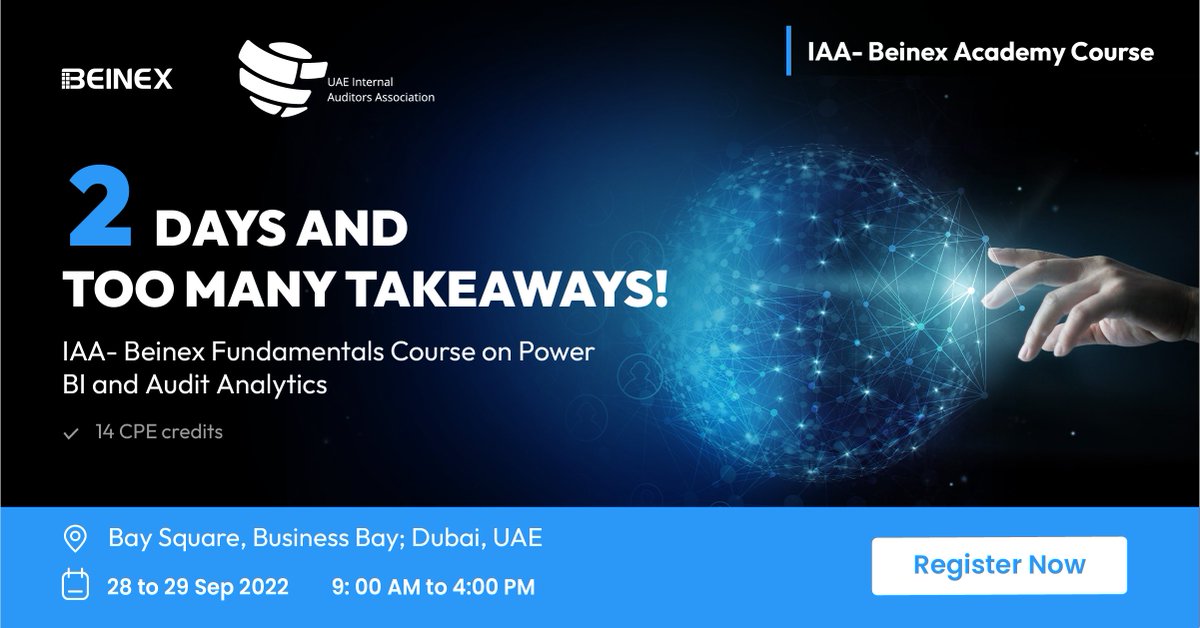 BeinexOfficial's tweet photo. Beinex has collaborated with the esteemed Internal Auditors Association, UAE, to provide individualised onsite coaching on Audit Analytics Using Power BI.
Register now: https://t.co/0wyfXfajV8
#IAA #auditanalytics #beinex #registernow #uae https://t.co/Nu5FcBkWHX