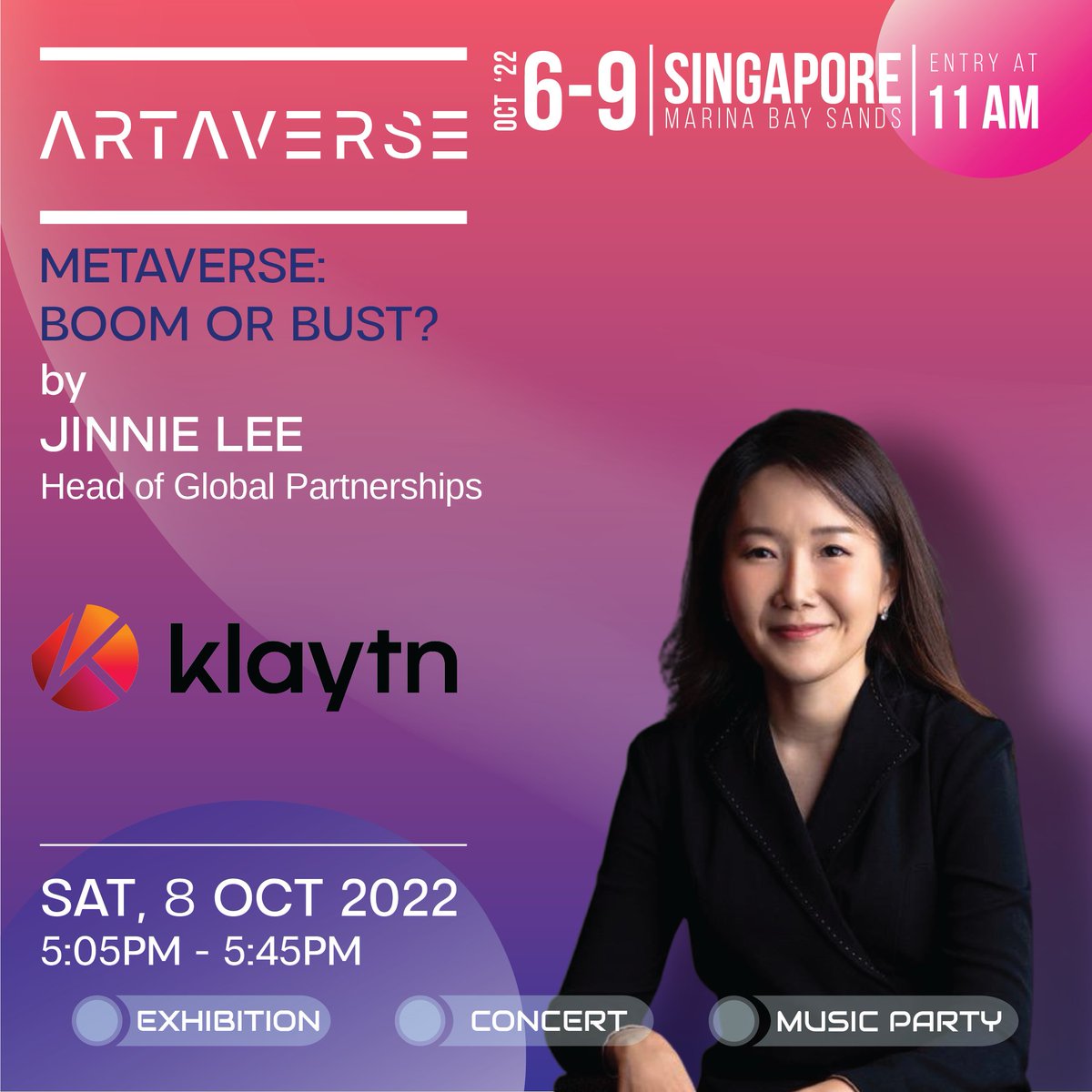 ARTAVERSE (@artaverseasia) on Twitter photo Klaytn is an open-source public blockchain for all who wish to build, work, or play in the metaverse.
Weāre proud to announce that Jinnie Lee, Head of Global Partnerships of <a href="/klaytn_official/">Klaytn (now Kaia)</a> , will be joining us at our seminar! Klaytn is an open-source public blockchain for all who wish to build, work, or play in the metaverse.
Weāre proud to announce that Jinnie Lee, Head of Global Partnerships of <a href="/klaytn_official/">Klaytn (now Kaia)</a> , will be joining us at our seminar!