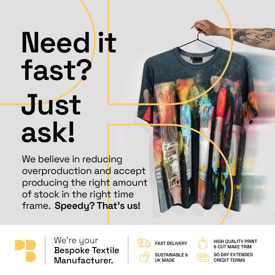 PaulBristows's tweet photo. Need it FAST? We've got you covered 💨

As your UK textile manufacturer, we’ll give you all the support you need to get great products for your customers as well as fast lead times 🇬🇧

Already got a supplier? Why not give us a go 👉 https://t.co/zM66nWr4h4 https://t.co/NemEmdVbsg