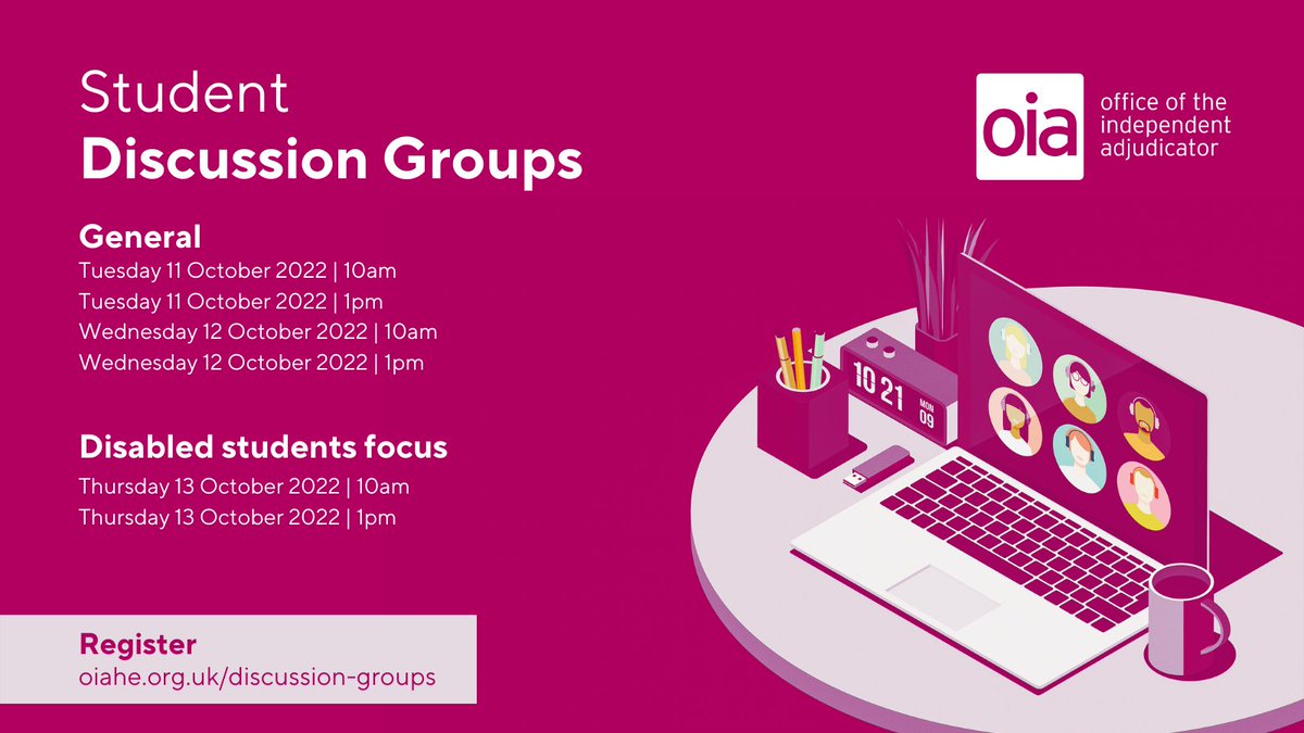 oiahe's tweet photo. 🗨️Talking with students helps us better understand their experiences of higher education.

🗓️ 11 &amp; 12 October (general student discussions)
🗓️ 13 October (disabled student focussed discussions)
 
Interested in participating? Learn more
https://t.co/CqW77svm75 https://t.co/6eBU1poHk5