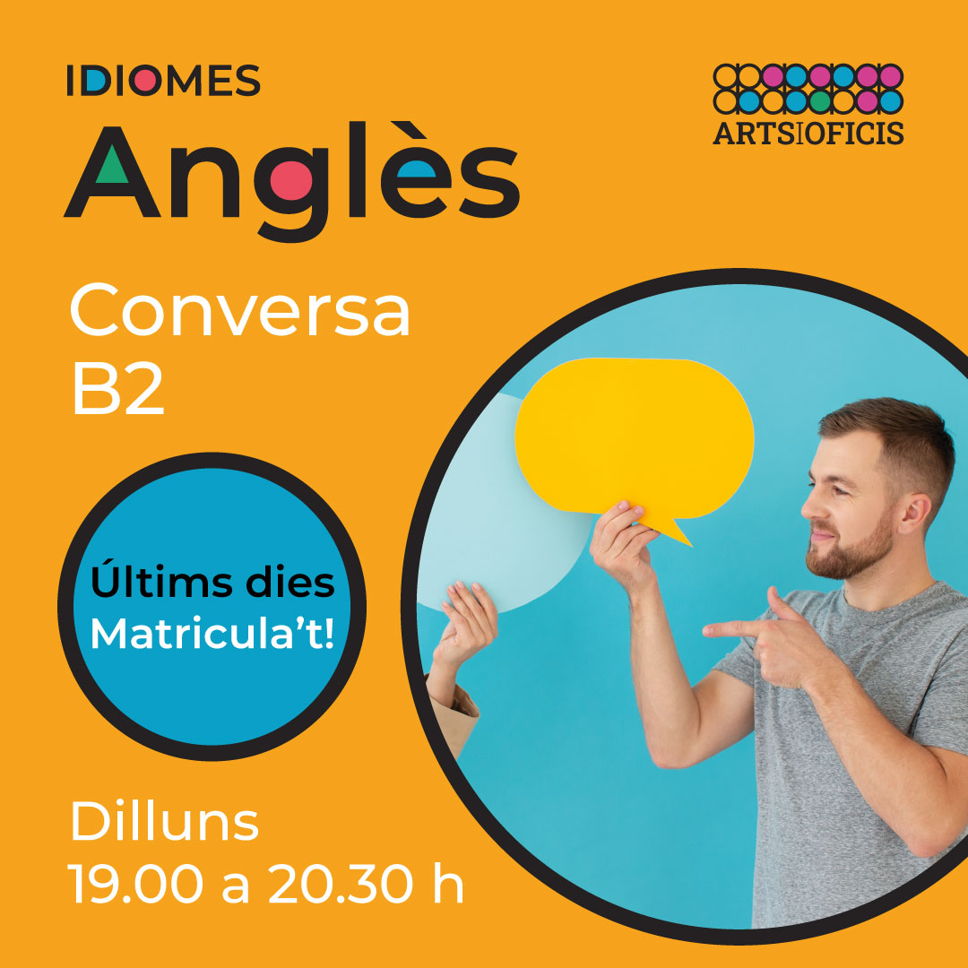 artsioficis's tweet photo. 🇬🇧 Parla l'#anglès de manera fluida amb altres persones que també en volen aprendre al curs Conversa #B2. 
Una bona manera de preparar-se pel #FCE o per practicar-lo!

📖 + info https://t.co/Uj7hYlbkLn
📝 Matrícula https://t.co/1SPIicPsTT

#olesademontserrat #escolaidiomes https://t.co/hUFRwkpE2q