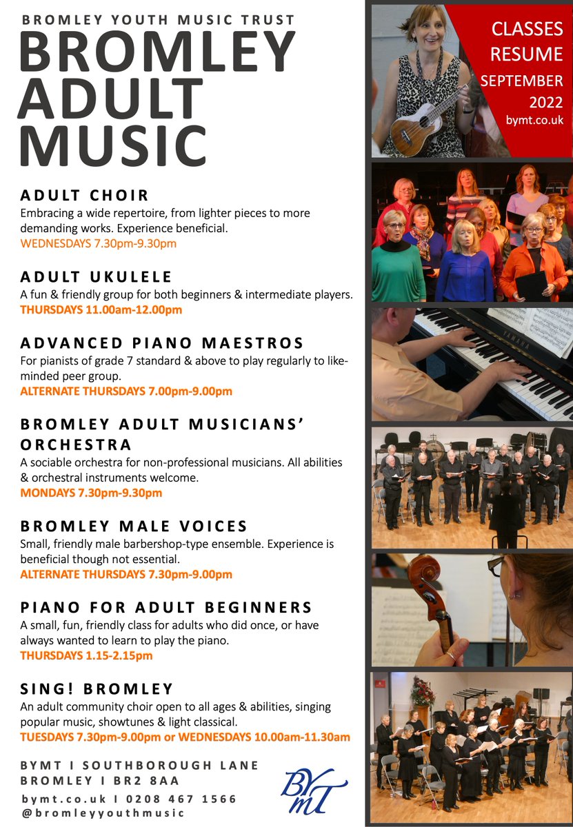BYMT also offers classes for Adults! Fancy learning the Ukulele, singing in a choir or have you always dreamed about learning the piano? Come & join us! Visit buff.ly/2L9DLpq or call us for more information.