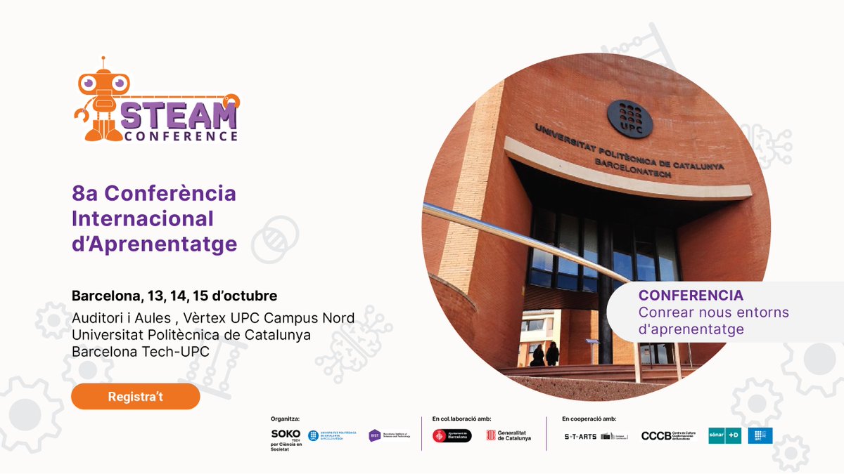 #STEAMConf 2022 està arribant!
Explora com aprofundir, impulsar i escalar l’experimentació local i internacional de nous entorns d’aprenentatge STEAM
Plaça d'Eusebi Güell 6, Barcelona.
Inscripcions disponibles: steam.soko.tech/steamconf22-ca/