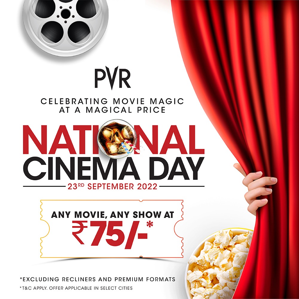 PacificMallPune's tweet photo. Celebrating the magic of movies at a MAGICAL price for National Cinema Day!
On the 23rd of September, you can watch any of the latest blockbuster movies at a BLOCKBUSTER price of Rs. 75 only. T&amp;C Apply
Join us at @PVRKumarPacificMall #PVR 
https://t.co/zZmsbT73rK https://t.co/Ns2HYf6zgA