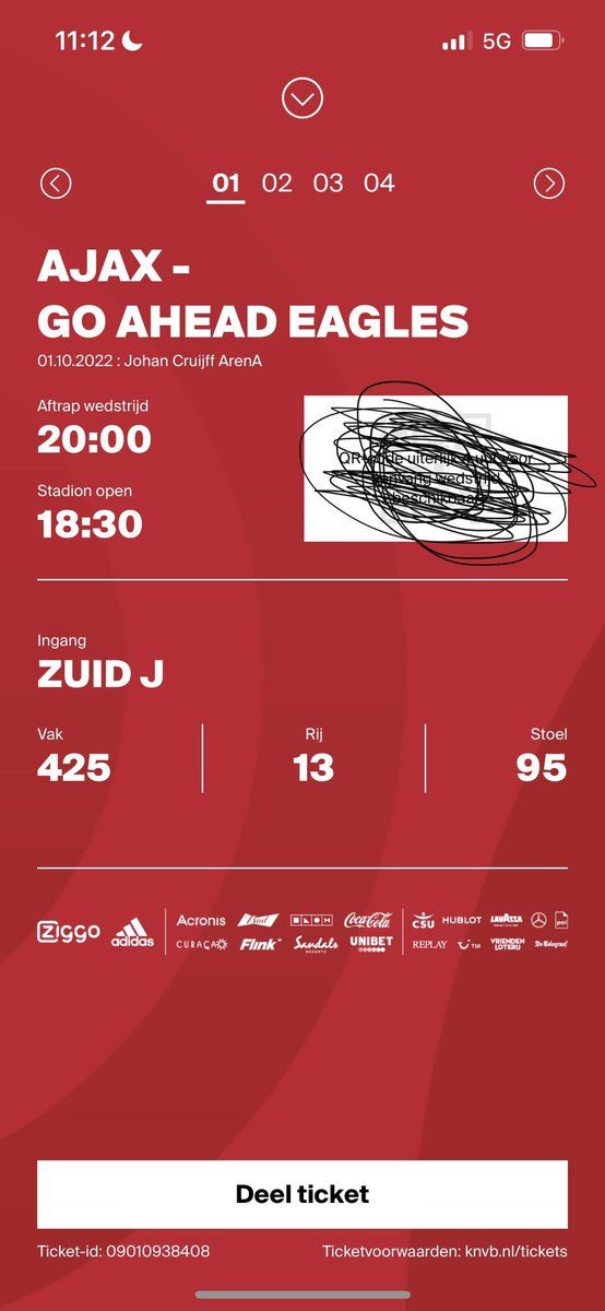<a href="/AKaarten/">AJAX Kaarten</a> 4 kaarten naast elkaar te koop voor Ajax - Eagles. Mogen weg voor kostprijs: €36,-