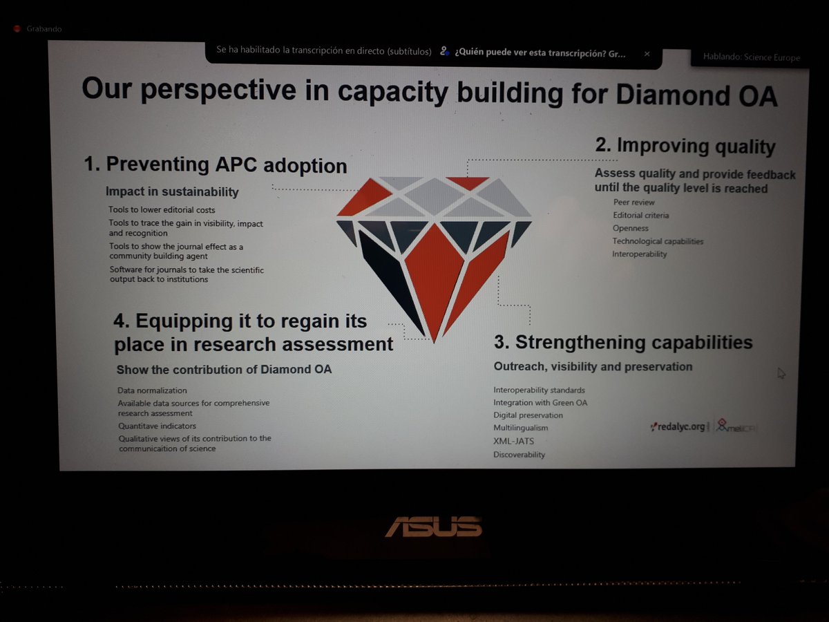 @ariannabec from @Redalyc @Ameli_CA 
Capacity building for #diamond open access journals includes advocacy for preventing APC adoption in diamond OA
 #Act4DiamondOA #openaccess