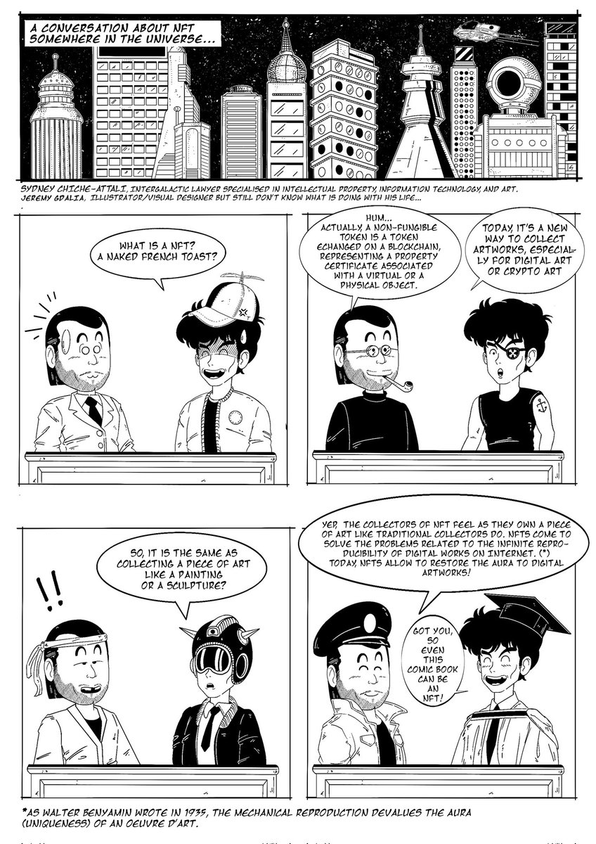 SydneyChiche's tweet photo. Un plaisir d’apparaitre dans une Bande dessinée du brillant Jeremy Gdalia en avocat intergalactique expliquant le fonctionnement des NFT !

// A pleasure to appear in a comic strip by the brilliant Jeremy Gdalia as an intergalactic lawyer explaining how NFTs work! https://t.co/NtCOAbLADS