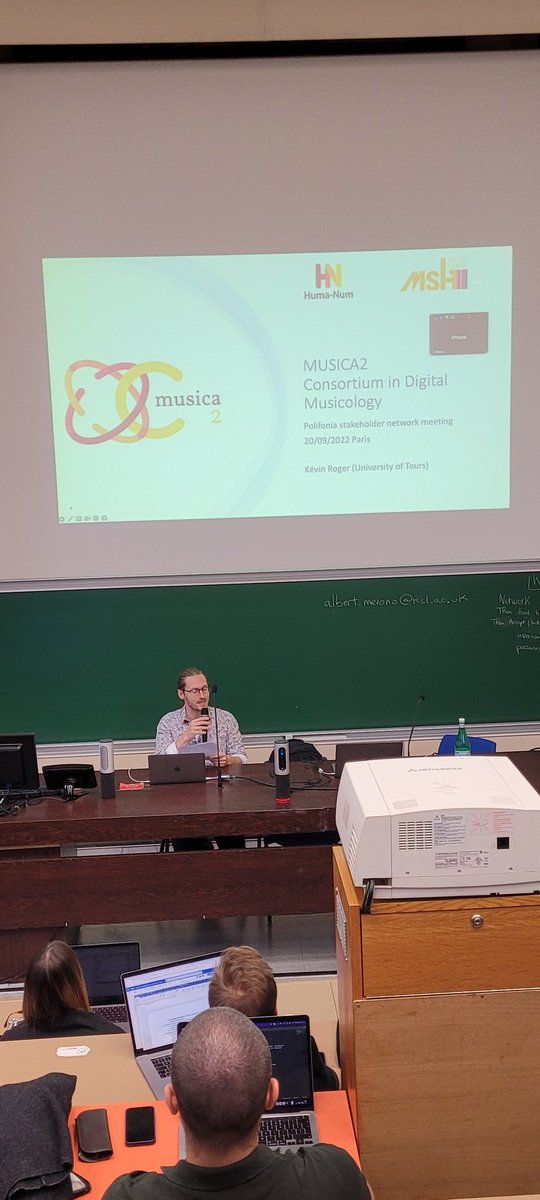 AJoffres's tweet photo. To create and preserve music data in a #FAIR way is one of the goals of #MUSICA2, the @Huma_Num Consortium on musicology, presented by Kévin Roger at 1st @PolifoniaH2020 stakeholder network meeting #MEI #musicology https://t.co/r00IwkZ6ZS