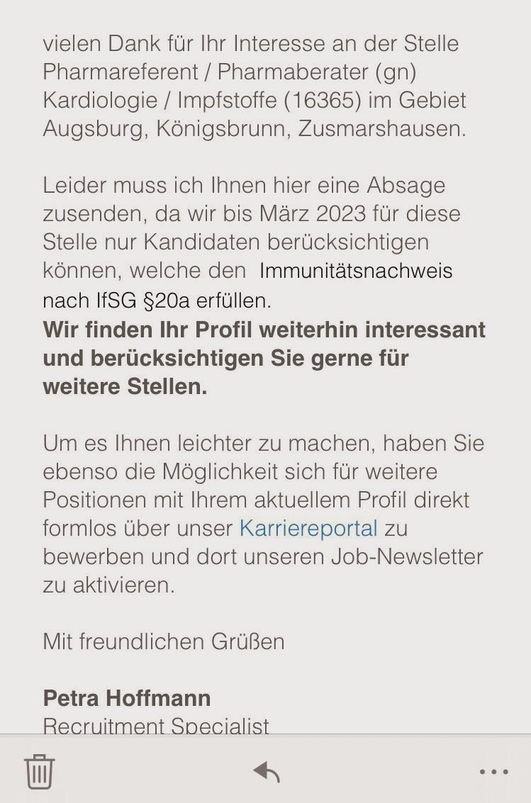 Nuri_____'s tweet photo. Willkommen in Deutschland wenn man eine Absage bekommt weil mein sich nicht impfen lassen will,

ist das überhaupt rechtlich erlaubt, eine Ansage zu schicken mir der Begründung nicht geimpft zu sein.. 

Retweet erwünscht https://t.co/K6ZEdb2e9l
