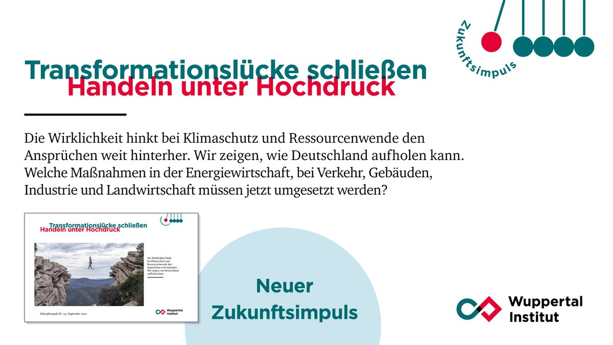 Wupperinst's tweet photo. Wie kann Deutschland seine Ziele beim Klima- und Ressourcenschutz noch erreichen? Jetzt im neuen #Zukunftsimpuls  👉 https://t.co/o9n6Uyy7Uy #Zukunftswissen https://t.co/LGX2CEFEyW