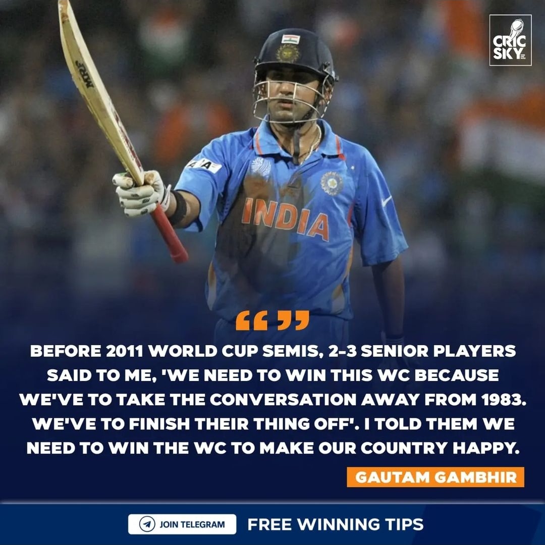 Cricsky1's tweet photo. Gautam Gambhir reveals what senior players told him to win 2011 World Cup to take 'conversation away from 1983'.
. 
#cricket #cricketlover #cricketvideo #cricketer #crickereels #cricketmemes #cricketlover #cricketfans #cricketfever #cricketlife https://t.co/pGh2hc35O6