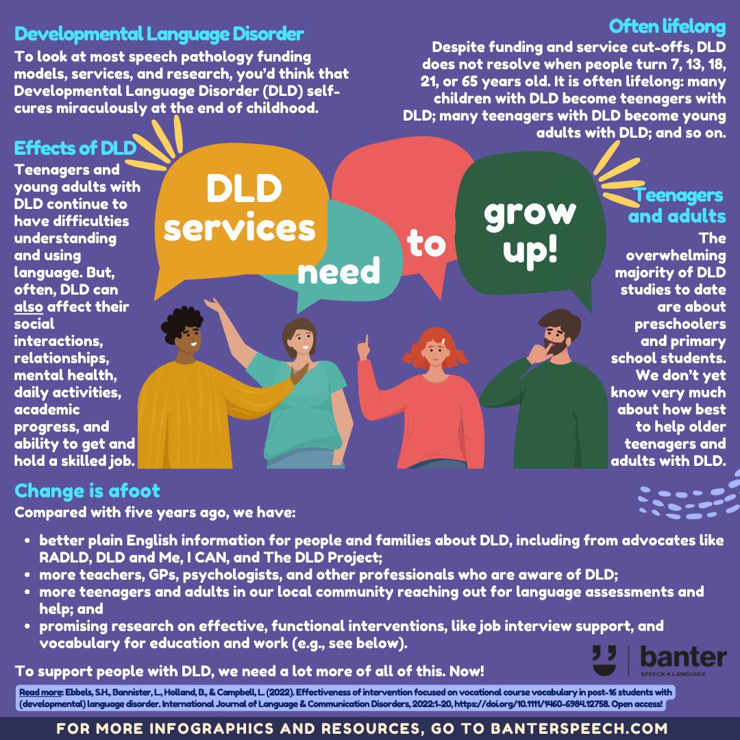 BanterSpeech's tweet image. ⁠For many people, #DLD is lifelong, but funding and service cut-offs are often arbitrary and coincide with when adolescents and are looking for help.⁠ More: bit.ly/3BxLkjE #devlangdis #slpeeps #SLP2B #DLDDay