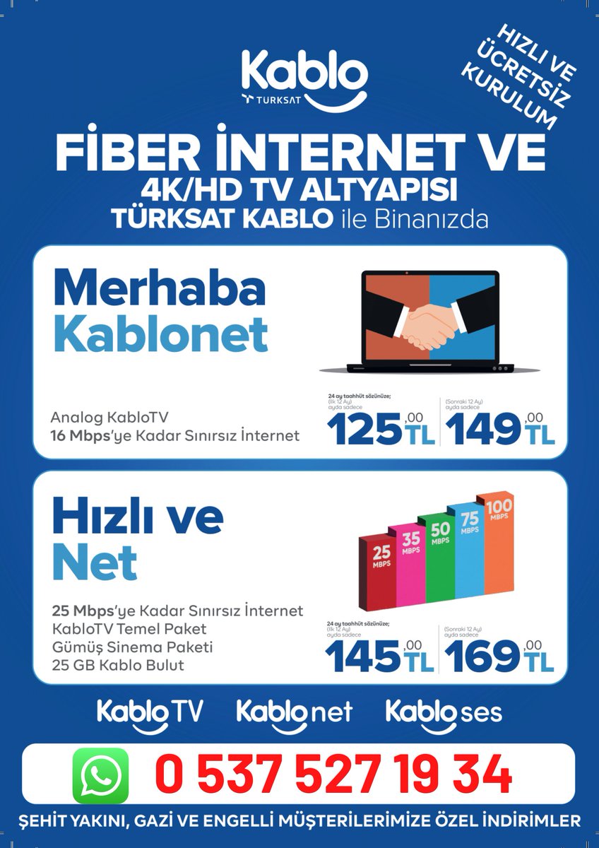 Kablonet avantajlı kampanyalar için 0850 888 0 126 veya kablonetburada.com adresimizden başvuru yapabilirsiniz. Veya 0537 527 19 34 numaralı whatshapp hattımızdan ulaşabilirsiniz.

#erzincan #dolar