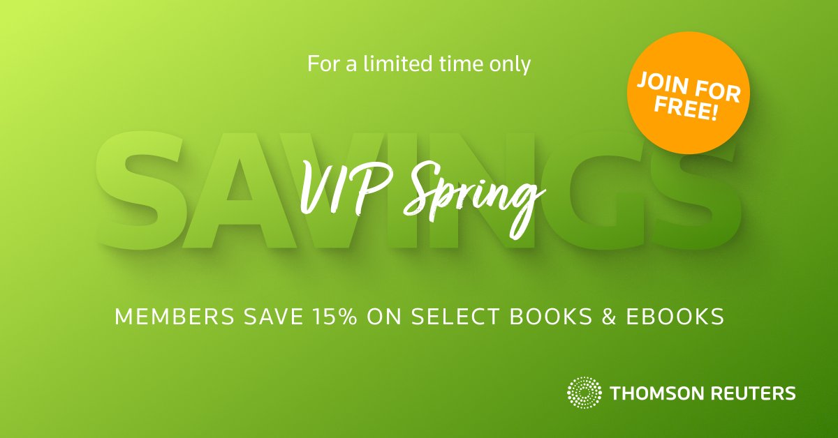 Your VIP Spring Sale offer has arrived! VIP members receive 15% off select books and eBooks for 3 weeks only. Join for free >  Already a member? Sign in to shop. ow.ly/9Ba950KNzOx

#LAWBooks #LAWeBooks #LegalBooks #InternationalTitles #BookSale #LawStudent #AusLaw