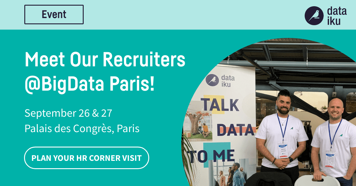 dataiku's tweet photo. 🗓️ Attending @bigdataparis next week? Don't miss Dataiku's HR Corner booth: we're hiring in #sales, #engineering, #customersuccess, and more! Plan your visit and check out our careers page to learn more about our current openings: https://t.co/MhCrXznhoH #dataikulife #bigdata https://t.co/HFZNCYgThO
