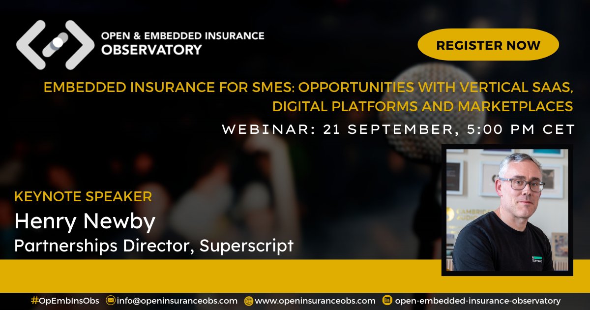 gosuperscript's tweet photo. 📣 Calling all embedded insurance pros! 📣 
Partnerships Director Henry Newby is delivering the keynote speech at our friends' @OpEmbInsObs webinar tomorrow.

Register below👇
 https://t.co/rdY3cFewGh

#webinar #insurance #SME #embeddedinsurance #event #saas #digital https://t.co/qcgcYS9aTt