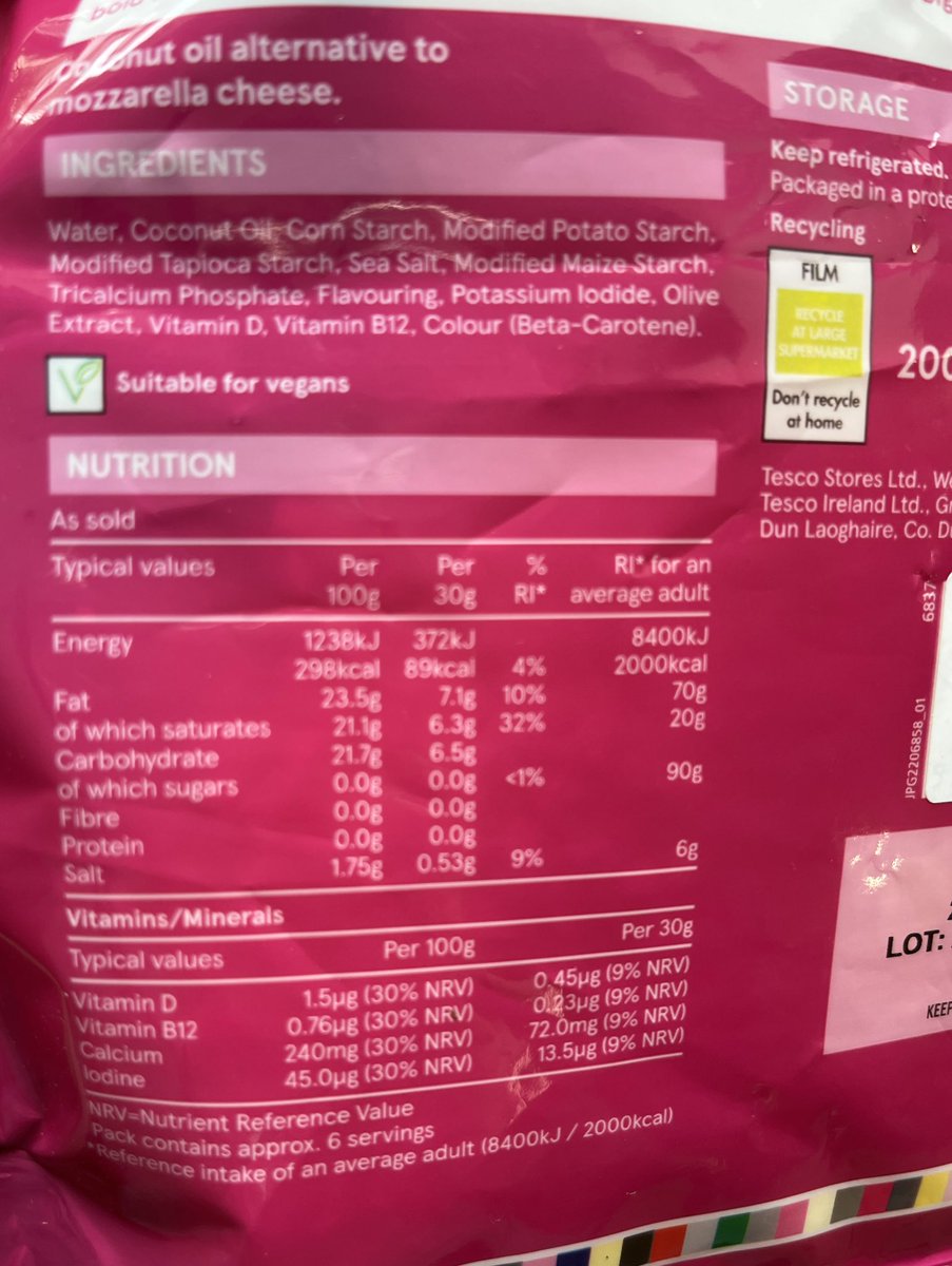 New dairy and soya free cheese in <a href="/Tesco/">Tesco</a> Fortified with calcium AND iodine!!