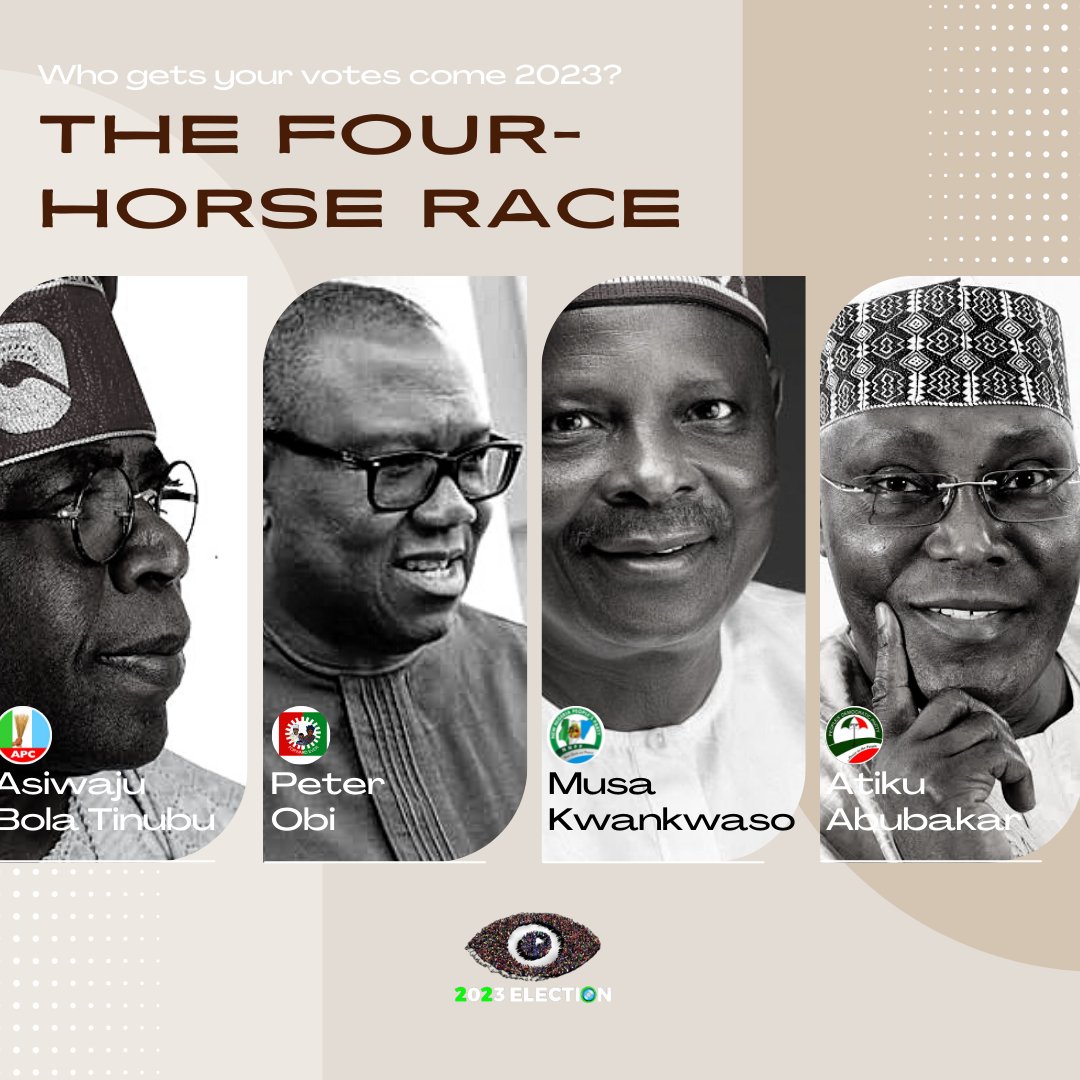 sportzradar's tweet photo. Who gets your vote come 2023?
Never forget that you have the power to drive positive change.
#INEC #PVCIsOurRight #DontSellYourVote #CollectYourPVC #NigeriaDecides2023 #BAT #PeterObi #Kwankwaso #Atikulate #YouthVoteCountNG #Yiaga #YVoteAfrica #SixtyPercentOfus https://t.co/xjCmyps3no