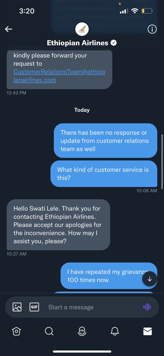 Swati_Lele's tweet photo. @flyethiopian First you ask me to raise to customer service email- then ignore the email for one month. Now you are asking me to check with local office they “may” help?? Isn’t it your job to do this due diligence when it was your airline staff that did this? https://t.co/pIO8O91ZNZ