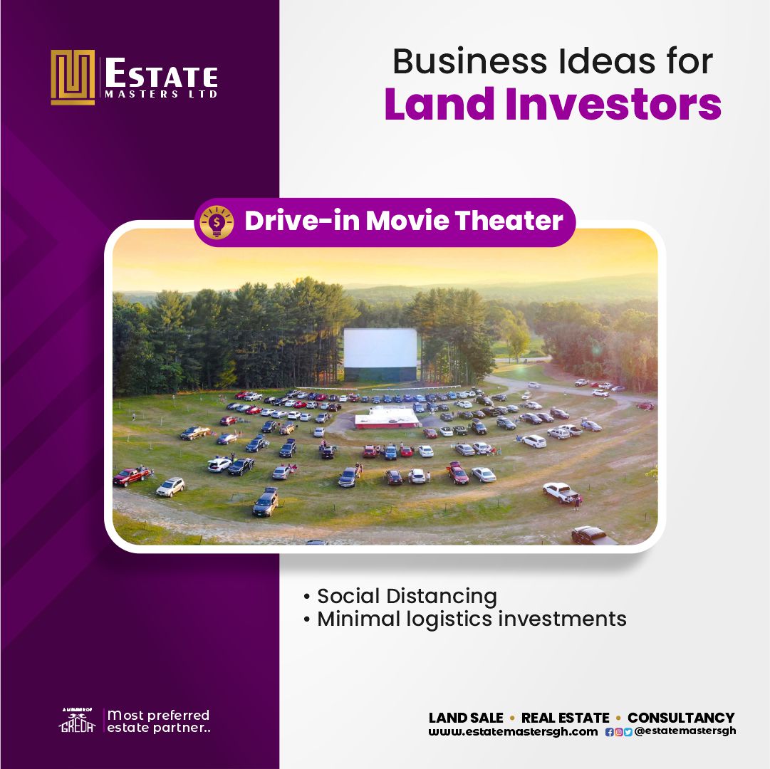 estatemastersgh's tweet photo. Did you know you can build a drive-in movie theatre on a plot of land you own?
Don't waste time, invest in lands today with @estatemastersgh.
 #Landmasters #FREE #property https://t.co/cqlVTai5rZ
