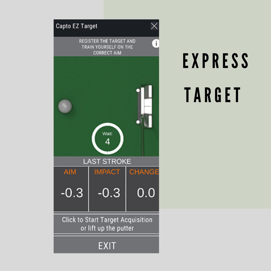 Really easy and fast setup.

Get the Face Aim at setup, Face Position at impact and the change between the two. 
All relative to the calibrated target line.

Enjoy Capto !
Get better and better with Capto EZ!

#captogolf #captoputting #putting #puttingdata #puttinginwork