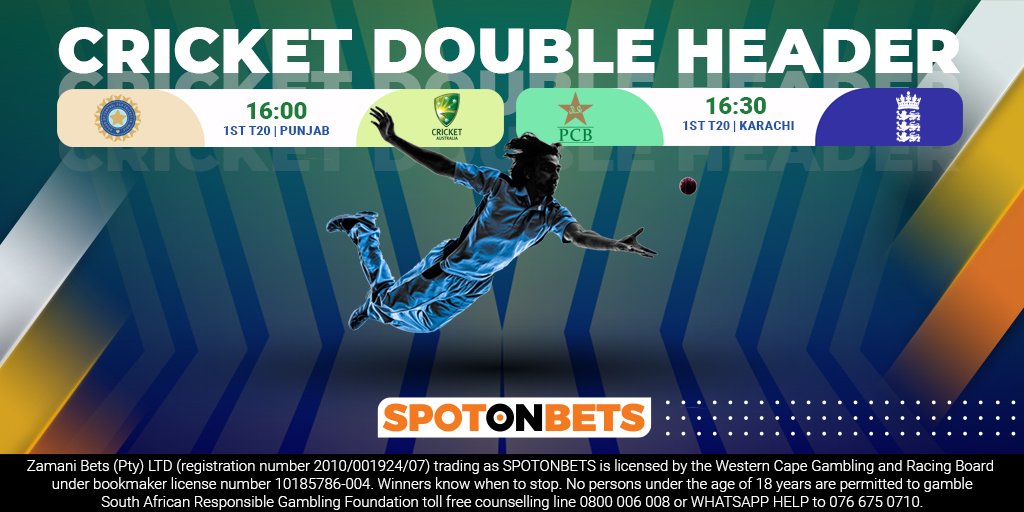SpotonbetsZA's tweet photo. There's some cricket action to look forward to this afternoon in Punjab and Karachi. 

Australia visits India and England in Pakistan, back any teams here👉https://t.co/LXm4CcsPBc
#INDvsAUS #PAKvsEng https://t.co/Z4y4BOXlCV
