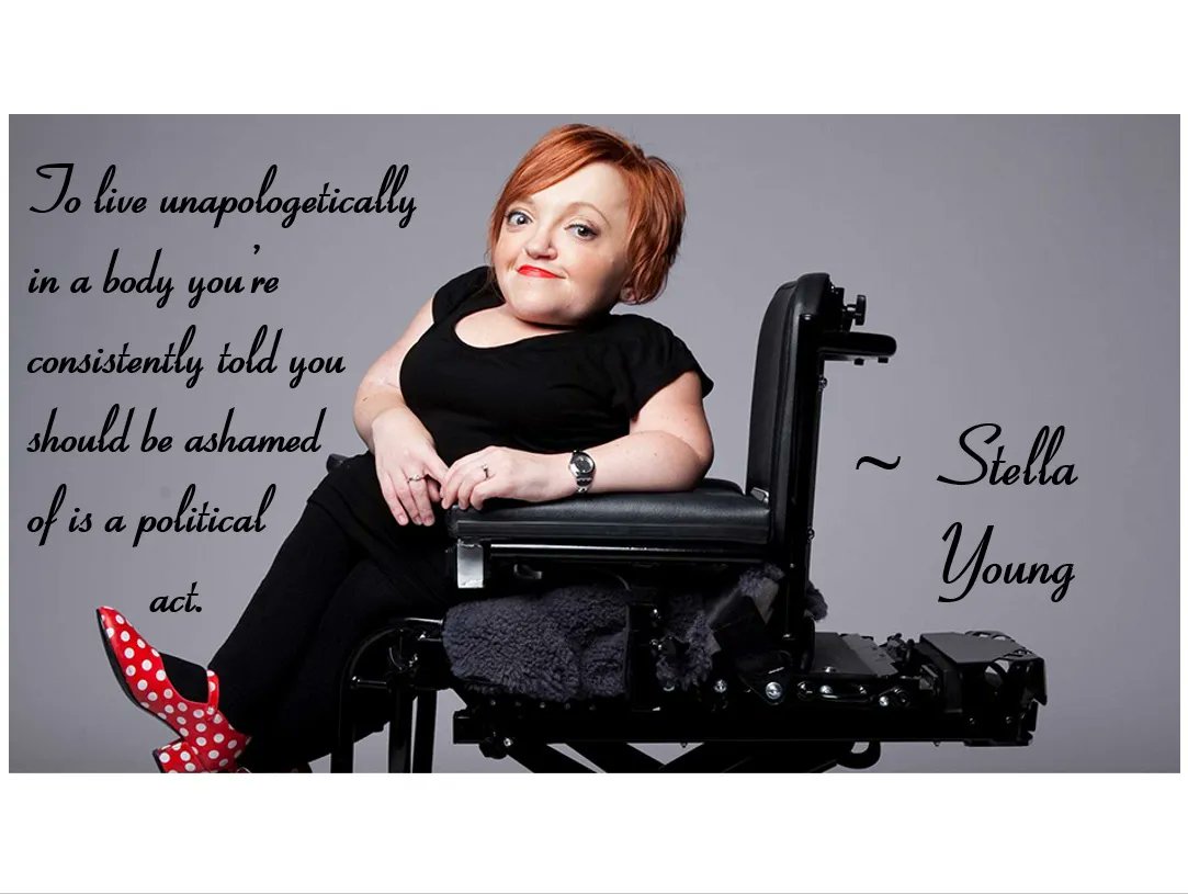 Ortoleva_S's tweet photo. To live unapologetically in a body you’re constantly told you should be ashamed of is a political act
-- Stella Young
#WomenWithDisabilities #DisabilityJustice #DisabilityActivists #WomensHumanRights https://t.co/Imdhbr1dhV