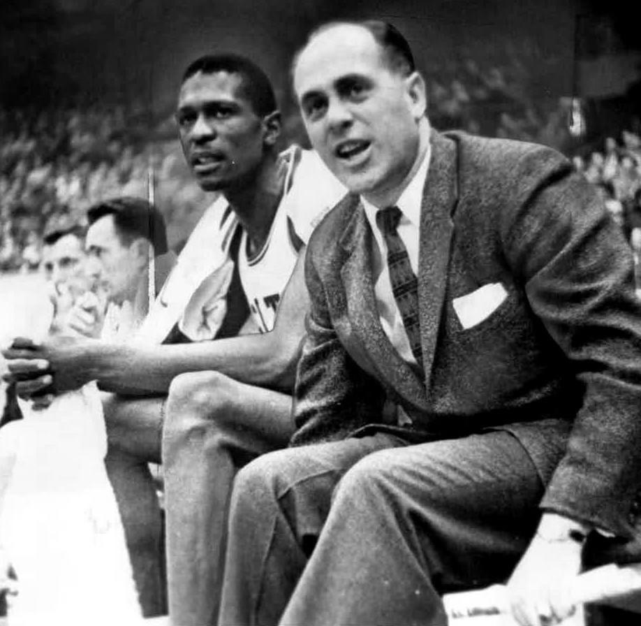 Bill Russell, Red Auerbach and Bob Cousy of the Boston Celtics in 1956. 

Red Auerbach was born on September 20, 1917 in Brooklyn, New York.

Image via Wikimedia Commons, public domain https://t.co/I5dc68ainm