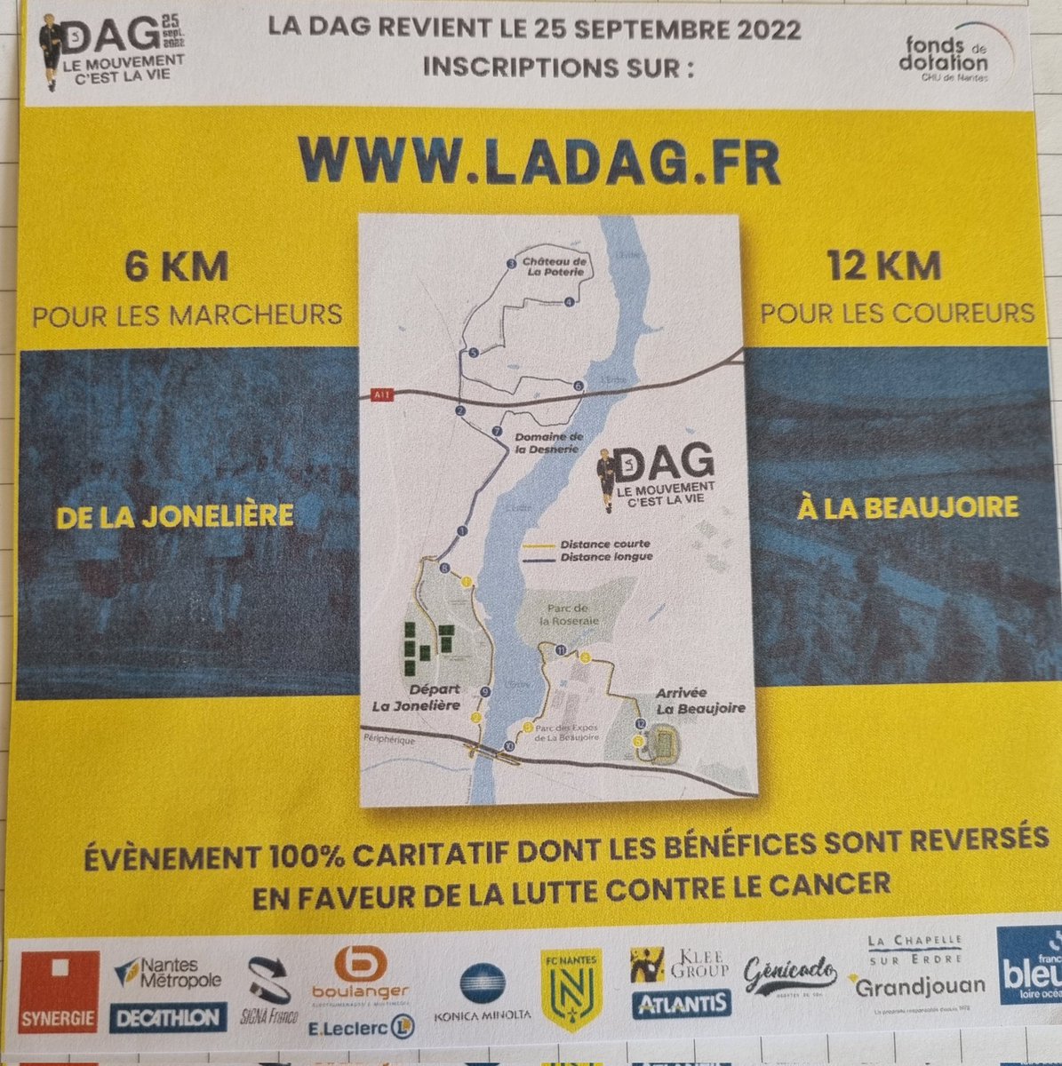 J-5 ⏳️✅️  il reste des places sur le 6kms alors n'hésitez plus et venez nous rejoindre....
La Dag 2022  @ladag_2022 #lemouvementcestlavie 
#luttecontrelecancer 
#Nantes #LaJoneliere