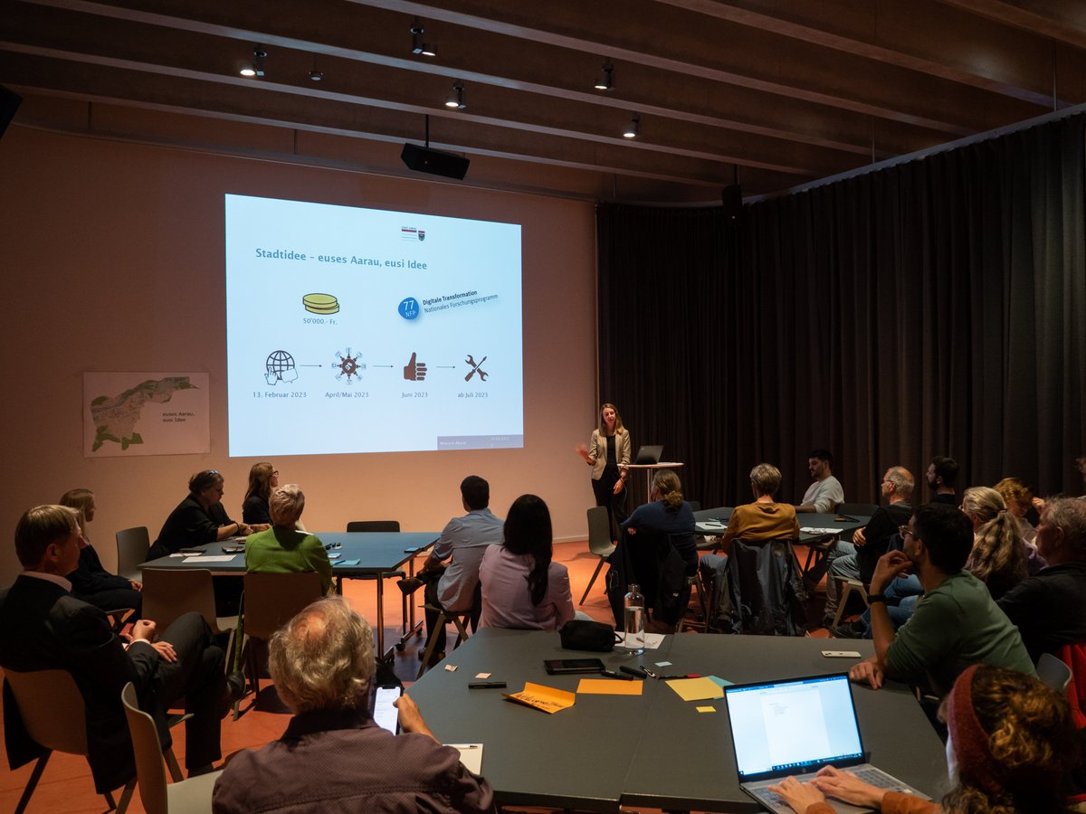 COSS_eth's tweet photo. In the Mitmach-Abend in #DigitalDays22 last Friday, the Digital Democracy project team members, @dirkhelbing @joshuacyyang & @RegulaHaenggli from @dcm_unifr, joined the citizens of Aarau to discuss the digital Participatory Budgeting that the team will help roll out next year! https://t.co/H0fFLdx3CU