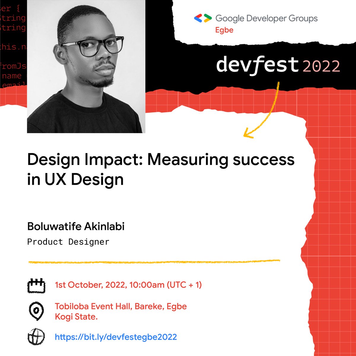 gdgegbe's tweet photo. #MeetOurSpeaker 

Boluwatife (@akinboulex) is a Product Designer. He is very keen to improve the general experience of a user while using a product. Hence, his user experience design skill. He believes in problem-solving thereby aesthetically fostering this through designs. https://t.co/s8W8EHwNgs