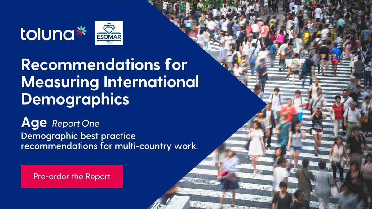TolunaCorporate's tweet photo. Toluna is proud to share our collaboration with @ESOMAR &amp; colleagues from fellow #marketresearch companies on developing best practices for asking demographics questions.

Pre-order the report here: https://t.co/Xc6adsoc5x

#ESOMARCongress #agileresearch #consumerinsights https://t.co/4I36JaGlKV