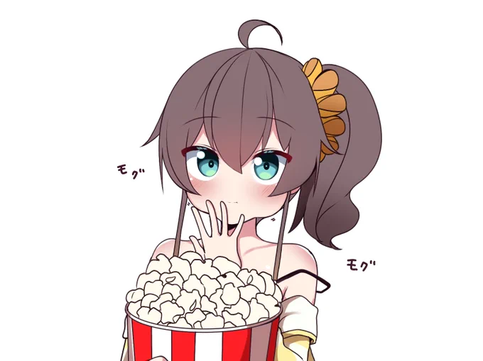 ポップコーン口いっぱいに頬張るまつりちゃん#祭絵 #きょうのまつりちゃん 