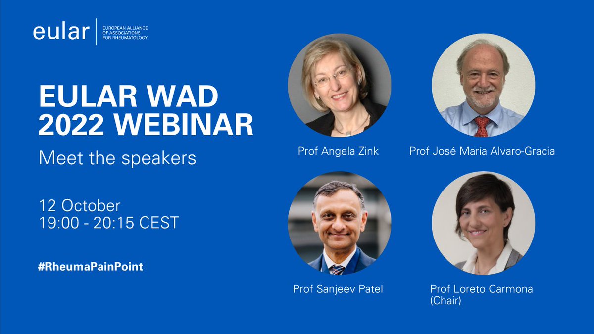 eular_org's tweet photo. Help spread knowledge of the impact of rheumatic diseases among friends, family, employers, policy makers and the general public

What is your #RheumaPainPoint?

Join the #EULAR #WAD2022 Webinar 👉 https://t.co/Q5j8sDnKnS

#WorldArthritisDay #eularAdvocacy #Arthritis https://t.co/T5A9DyDX47