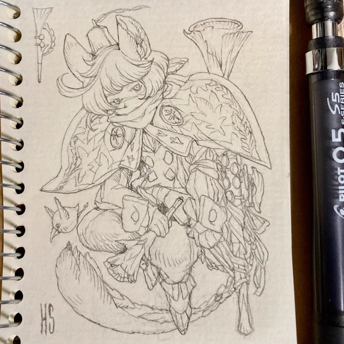 小さなクロッキー帳お絵描き「獣耳のラッパ吹き」さん* 