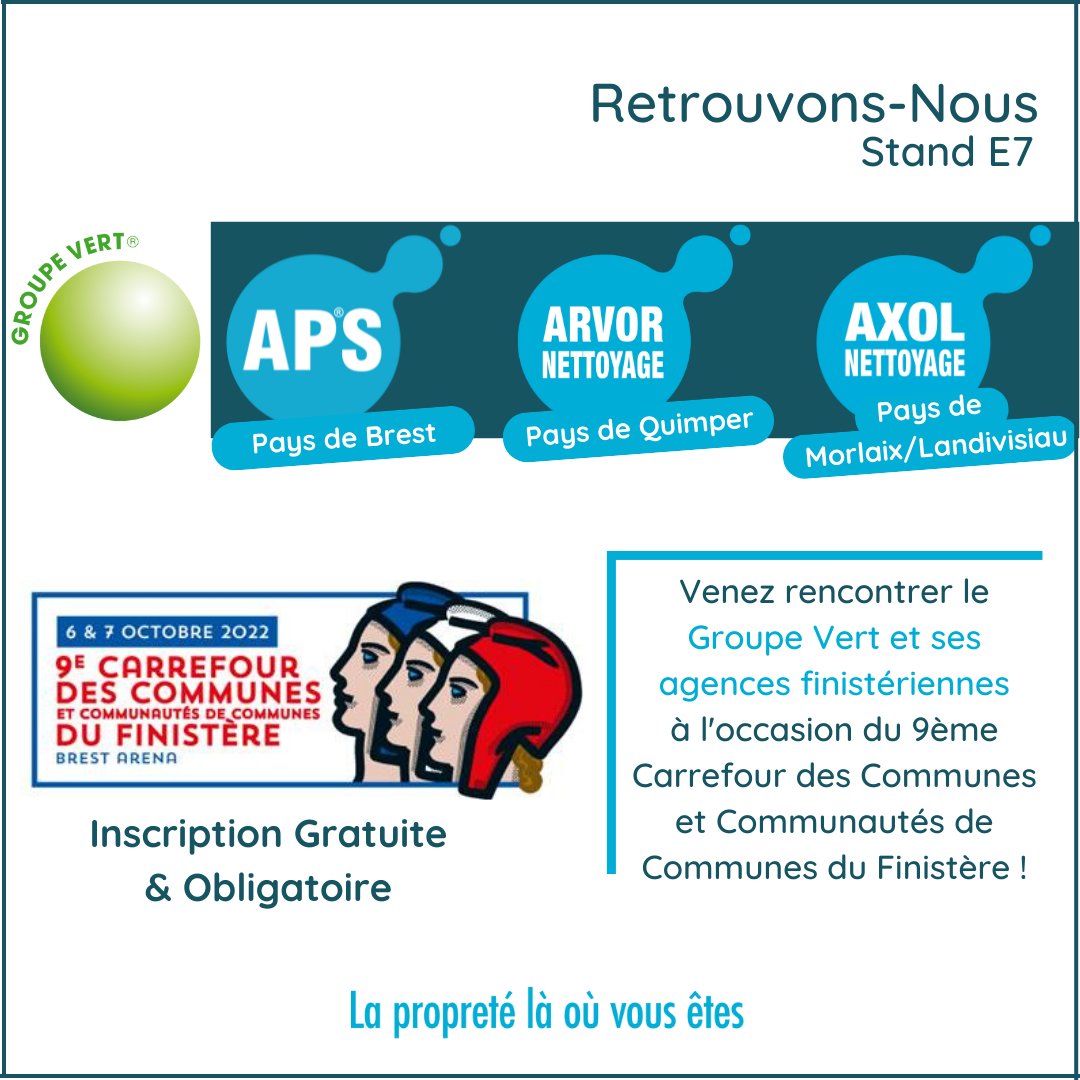 groupe_vert's tweet image. 🗓 Rdv à Brest Arena les 6 et 7 Octobre prochains pour le 9ème Carrefour des Communes et Communautés de Communes du #finistere !
Retrouvez-nous stand E7 !
Inscrivez-vous GRATUITEMENT 
 -&amp;gt; inscriptionccf2022.amf29.asso.fr

#propreté #amf29 @l_amf #bretagne #environnement #ecologie