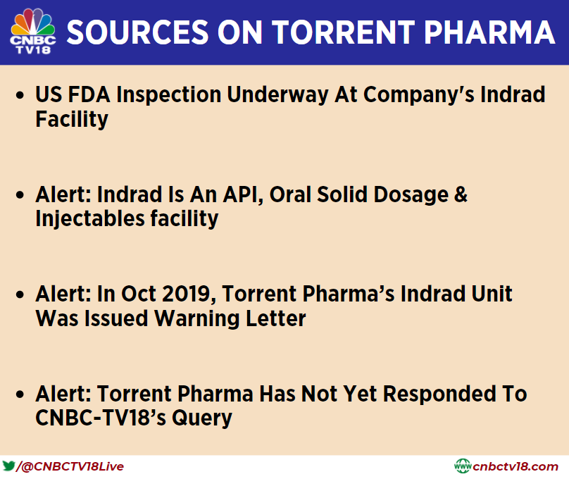 CNBCTV18Live's tweet photo. #Sources on #TorrentPharma: #US FDA inspection underway at company's #Indrad facility
Alert: Indrad is an #API, oral solid dosage & injectables facility
#CNBCTV18Exclusive
Here's more👇 https://t.co/VXp6focPtV