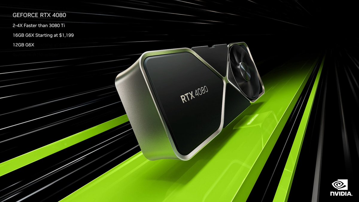 JVCom's tweet photo. 🍅 Les RTX Série 4000 annoncées !

- RTX 4080 : 899$ (12Go) / 1199$ (16 Go)
- RTX 4090 : 1599$

La 4090 sera disponible le 12 octobre, et les 4080 en novembre. https://t.co/OPPXtGmzvD