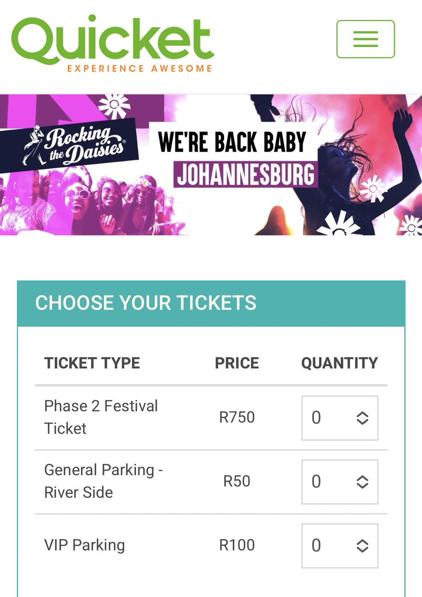 I have a ticket for <a href="/RockingTheDaisy/">Rocking the Daisies</a> JHB (9 Oct) that I’m selling for R500 if anyone is interested! Current price on Quicket is R750. Retweet for awareness, please? ♥️
