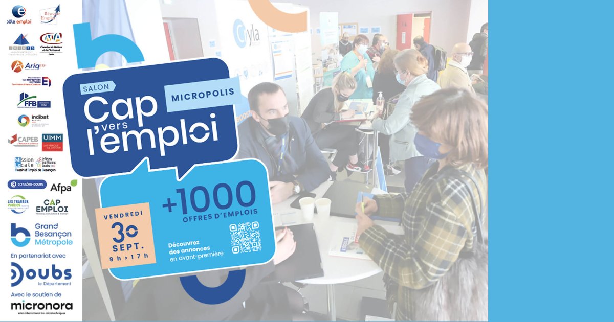 Ccas_Besancon's tweet photo. Le CCAS de Besançon vous donne rendez-vous le 3️⃣0️⃣ septembre prochain de 9h à 17h à Micropolis au salon "Cap vers l'emploi" organisé par Grand Besançon Métropole, en partenariat avec le @Doubscd25 et @micronora. #Emplois #Recrutement #JobAlert #Besançon https://t.co/1lhObP05Dz