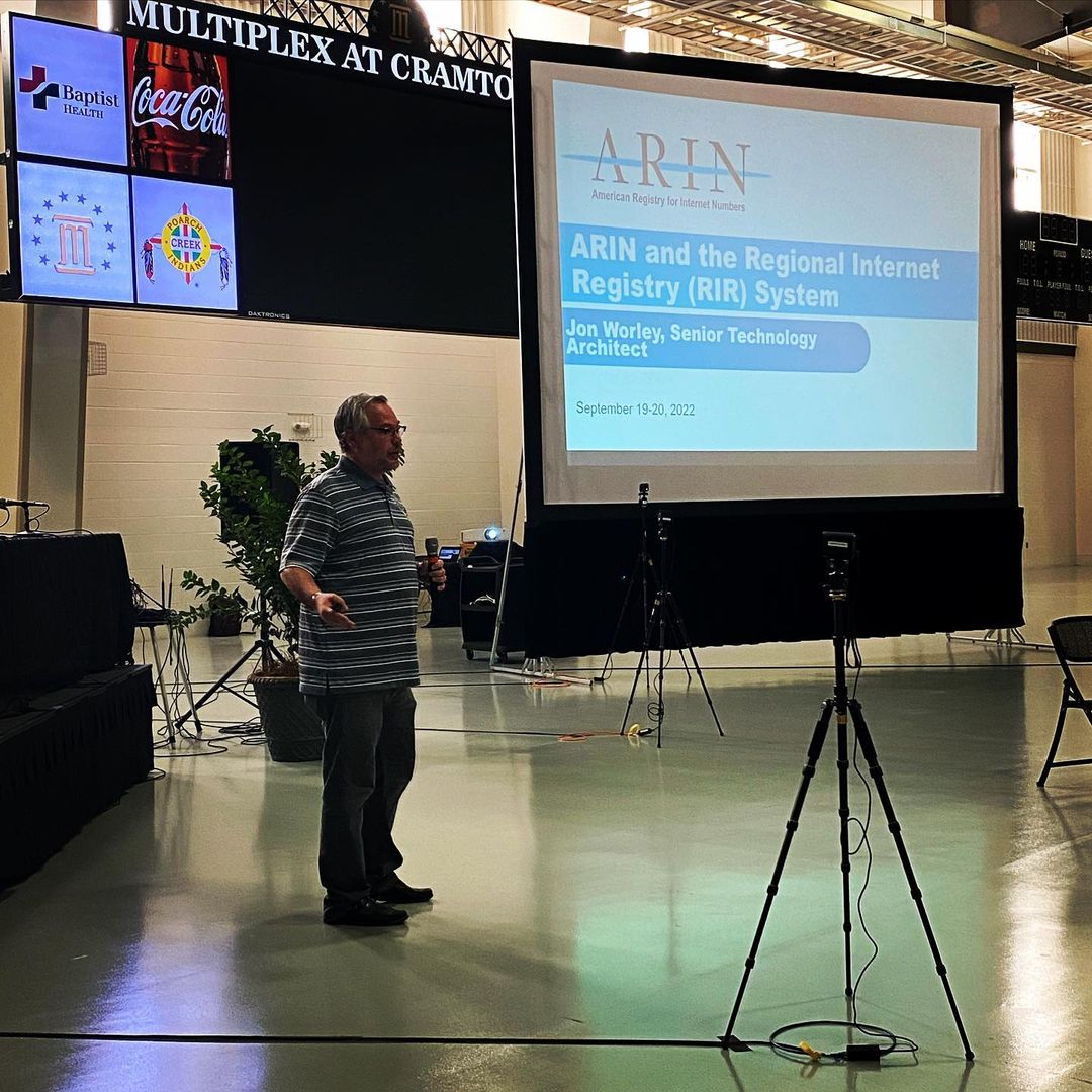 TeamARIN's tweet photo. Our Senior Technology Architect, John Worley, takes the @nanog U stage this morning to teach attendees about ARIN and the Regional Internet Registry (RIR) System during the 2-day empowering #education + #networking event for tech students!
#techeducation #techengineer #internet https://t.co/00M7Uf5Pjt