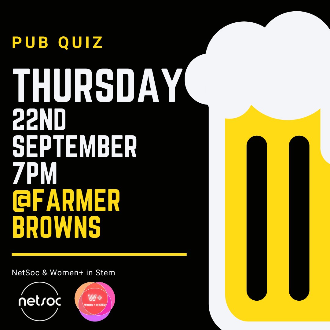 UCDNetsoc's tweet image. 🤔QUIZ TIME😉

This THURSDAY we are collaborating with the lovely 💕Women in Stem Society💕to bring you a pub quiz! (Questions are NOT tech related, so dw 😋).

Bring your friends, have a drink and answer some brain 🧠 teasers. Prizes worth €100 to be won 🏆

See you there 👋