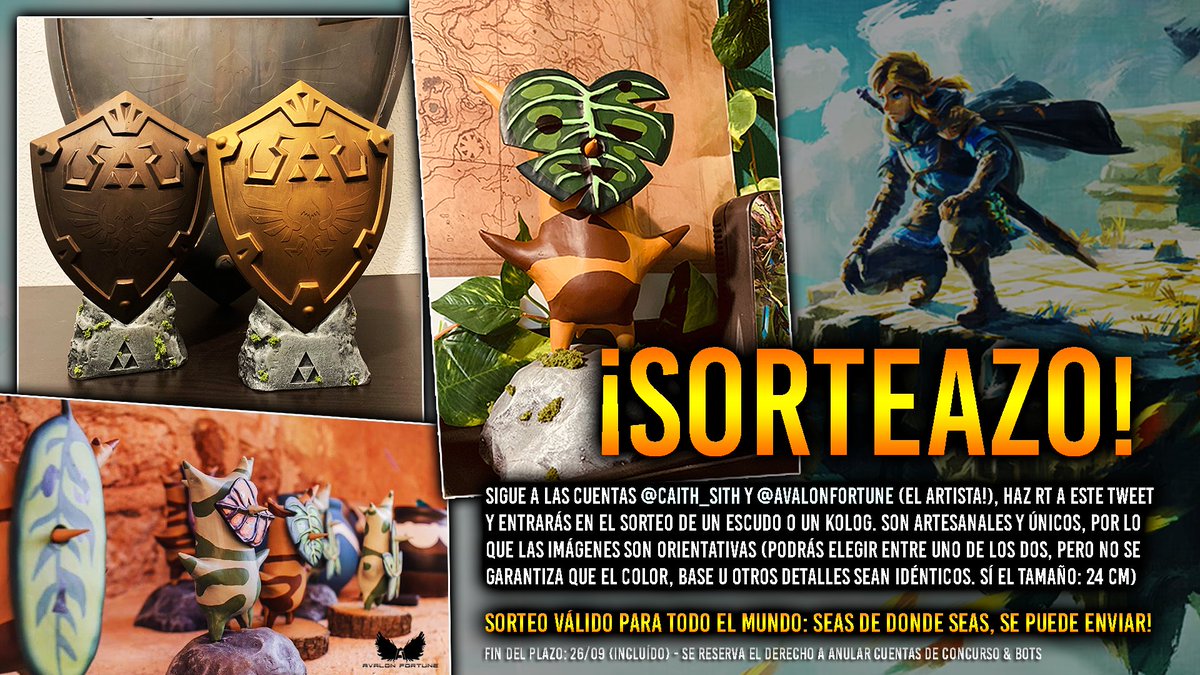 🔥 SORTEO 🔥 ¿No aguantas el hype por #TearsoftheKingdom? No te preocupes, esto es mejor! Gana una pieza artesanal de KOLOG o un ESCUDO hyliano, ¡Es muy fácil! ➡️ Sígueme @Caith_Sith ➡️ Sigue a @Avalonfortune ➡️ Haz RT a este tweet ⏱️Fecha límite: el 26/09 (23:59h) SUERTE 💃