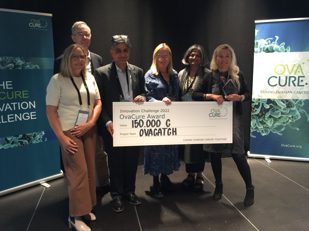 ProfManchanda's tweet photo. Delighted to win the Ovacure Competition in Copenhagen today. Thx ⁦@OvaCure_COCT⁩ for the seed funding for new trials &amp; collaborations. #ovacatch team - Steve skates, ⁦@Prof_UMenon⁩ , Estrid Hogdall, Winnie Svendsen, Karin Sundfeldt ⁦@QMUL⁩ ⁦@QMBCI⁩ ⁦ https://t.co/tdSLbQOHqn