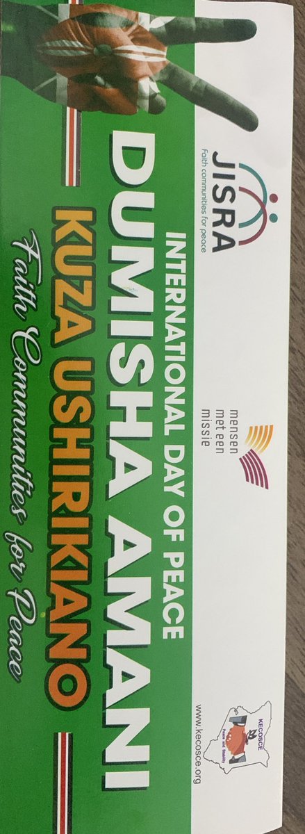 Tomorrow we all gather to commemorate the international day of peace in Kenya. We continue to work with faith communities for peace #jisra ⁦<a href="/Mensenmissie/">Mensen met een Missie</a>⁩ ⁦<a href="/irck_info/">Inter-Religious Council of Kenya(IRCK)</a>⁩ ⁦<a href="/KECOSCE/">KECOSCE</a>⁩