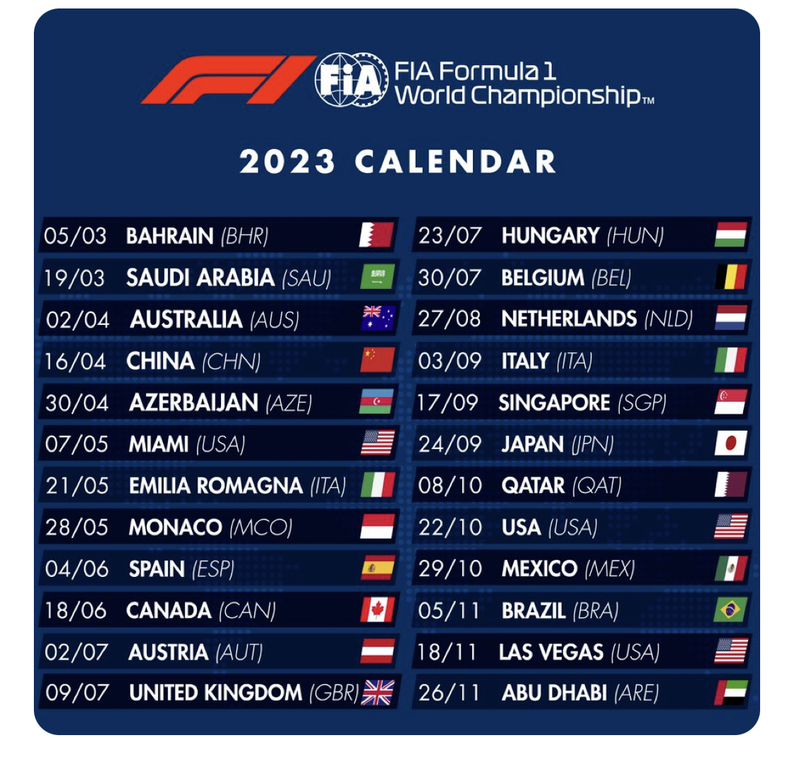Olav_Mol's tweet image. F1 in 2023 volle bak.. de kalender is officieel

#F1