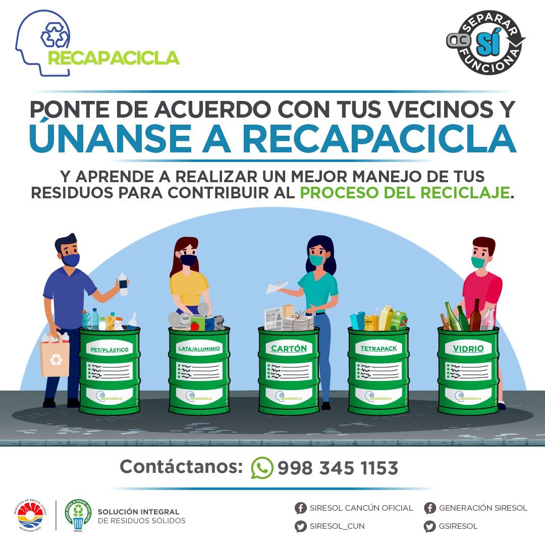GSiresol's tweet photo. Te invitamos a unirte con tus vecinos a participar en nuestro programa #Recapacicla. Contáctanos, con gusto acudiremos a tu Supermanzana y te capacitaremos sobre el correcto manejo de los residuos sólidos. #SepararSíFunciona https://t.co/FXY2UIvqgN